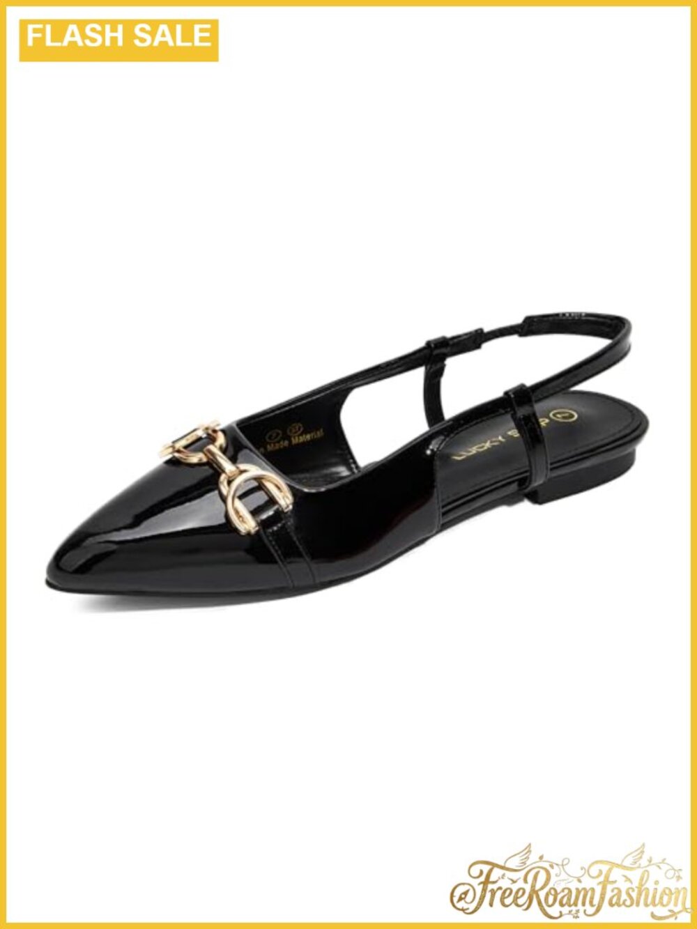 LUCKY STEP Women's PU Leather Slingback Flats Pointed Toe Metal Buckle